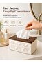 Tissue Box Cover 22 cm | Rectangular Tissue Holder With Wood Grain Top | Geometric Plastic Tissue Dispenser - 3