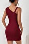 Women's Asymmetrical Collar Detailed Short Diver Dress with Shoulder Straps - 5