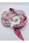 Satin Scarf Necklace and Earring Set with Magnet Pearl Detail 44 cm Women's Stylish Combination Accessory - 3
