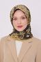 Patterned Cotton Silk Scarf Ls2207 02-Angular Coffee-Light Mink-Mustard - 2