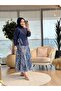 02-2825 Patterned Skirt Suit Navy Blue - 2
