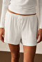 Fedes Women's Soft and Flexible Viscose Fabric Elastic Waist Decorative Button Detailed Ecru Shorts - 4