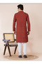 Mens Red All-Over Printed Cotton Kurta Set - 4