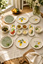 Amalfi 14 Piece 6-Person Ceramic Stackable Breakfast Set with Lemon Patterned Stand and Presentation Plate Tableware Set - 2