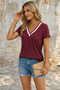 Women's Contrast Stripe Detailed V-Neck Wrinkled Stylish Blouse - 5
