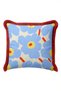 Retro Fringed Pillowcase with Floral Motifs - Floral Modern Blue Burgundy Tassel Throw Pillow Cover - 4