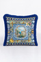 Blue Tile Mediterranean Fringed Pillowcase - Ceramic Italian Cobalt Blue Navy Blue Tasseled Throw Pillow Cover - 7