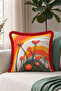 Flower Design Artistic Fringed Pillowcase - Abstract Floral Orange Burgundy Tassel Throw Pillow Cover - 3