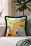 Tropical Leaf Motif Fringed Pillowcase - Abstract Botanical Eclectic Black Tassel Throw Pillow Cover
