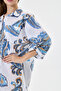 White Italian Shawl Pattern Side Slit Foldable Long Sleeve Oversize Shirt Dress Size 40 - 44 - 6