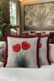 Floral Design Poppy Motif Fringed Pillowcase-Artistic Floral Burgundy Tassel Throw Pillow Cover