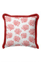 Sea Coral Patterned Fringed Pillowcase - Ocean Themed Modern Burgundy Tassel Throw Pillow Cover - 7