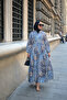 Women's Floral Patterned Half Button Detail Spacious Dress Blue - 4