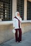 Women's Shoulder Scarf Detailed Suit Set in Burgundy - 2