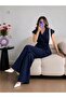 Navy Blue Double-Breasted Lace-Up Vest Trousers Blazer Suit - 2