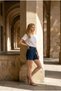 Raya Navy Blue Straight Leg High Waist Shortsjeans 40 cm Lycra Women's Denim Shorts