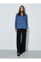 Blue Solid Long Sleeves Button Front Blouse - 2