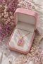 Pink Floral Rectangular Form Resin Steel Necklace (Gold Color) - 3