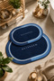 Non-Slip Based Washable 2-Piece Oval Navy Blue Bath Mat and Toilet Set – Modern Bathroom Rug - 3