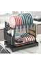 2 Tier Foldable Dish Drying Rack with Utensil Holder Cutting Board Holder Drainboard Tray Rotatable Drainage System Scratch Resistant Frosted Baking Process Coatings - 2