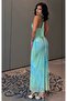 Women's Blue Patterned Scarf and Drawstring Strap Long Tulle Dress - 2