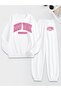 Unisex Men Women New York Brooklyn Pink Lettering Printed 3 Thread Crewneck Sweatsuit Set