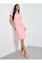 Pink Solid V Neck Bodycon Midi Dress