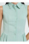 Green Textured Sleeveless Shirt Midi Dress - 4