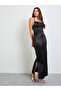 Black Strappy Neck Satin Maxi Dress - 2