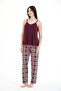 Women's 95% Viscose Burgundy Plaid Shepherd Stitched Pajama Set - 6