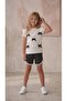 Black Bow Embroidered Shoulder Ruffle Detailed, Short Shorts Girls' Set