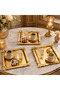 Gold Flower Detailed Square Presentation Tray 22X22 cm Engagement Coffee Tea Dessert Serving Tray - 4