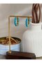 Women's Turquoise Beaded Detail Steel Hoop Earrings - 2
