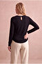 Maternity Black Viscose Blended Tulle Collar Detailed V-Neck Long Sleeve Blouse Andrea - 3