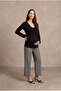 Maternity Black Viscose Double-Breasted V-Neck Long Sleeve Blouse with Inner Undershirt and Breastfeeding Feature Angel - 3
