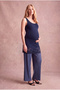 Maternity Navy Blue Cotton Crew Neck Sleeveless Lace Detailed Long Undershirt Madison - 5