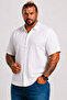 Men's Large Size Short Sleeve Pocketless Linen Shirt 11310 White
