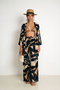 Patterned Summer Viscose Kimono Trouser Set Lrn0013 Smoke Cream - 2