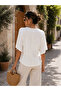 Women's Double-Breasted V-Neck Viscose Blouse with Side Tie Detail - 3