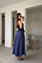 Poplin Skirt with Elastic Waist and Pocket Detail - Dark Blue - 4