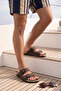 Lasola Double Buckle Adjustable Suede Textured Brown Men's and Women's Slippers - Both Stitched and Adhesive - 3