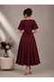 Di̇va Detachable Belt Detailed Burgundy V-Neck Flared Long Evening Gown/Dress - 2