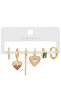 Gold Zircon Stone Heart Figured Colorful Stone 6-Piece Multi Earring Hoop Set