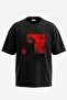تي شيرت أسود كبير الحجم مطبوع بتصميم جرافيك بانك