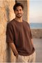 Godard Relax Fit 100% Cotton Muslin Fabric Double Sleeve Crew Neck Men's T-Shirt - Brown - 5