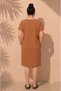 Women's Plus Size V-Neck Aerobin Linen Midi Dress with Folded Sleeves and Necklace (Not Stretchy) - 5