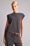 Loose Fit Crew Neck Crepe Sleeveless Anthracite T-Shirt I2210Ax26Au - 3