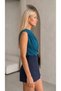 Women's Petrol Color Boat Neck Gathered Sleeveless Sandy Fabric Blouse - 3