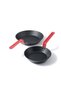 2 Piece Swiss Coating Frying Pan Set, 20 and 26 CM, Non-stick, Oven Safe & Dishwasher Safe, Induction Compatible, PFOA PFOS Free - Black with Red Handles - 2