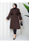 Cape-Covered Buttoned Belted Hijab Trench Coat Rc3142 - 4